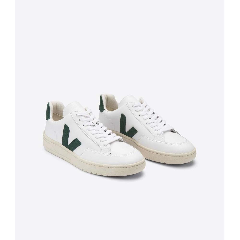 Veja V-12 LEATHER Joggesko Dame White/Green | NO 671KOR